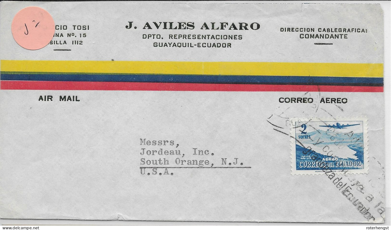 Ecuador Airmail Letter To South Orange USA - Equateur