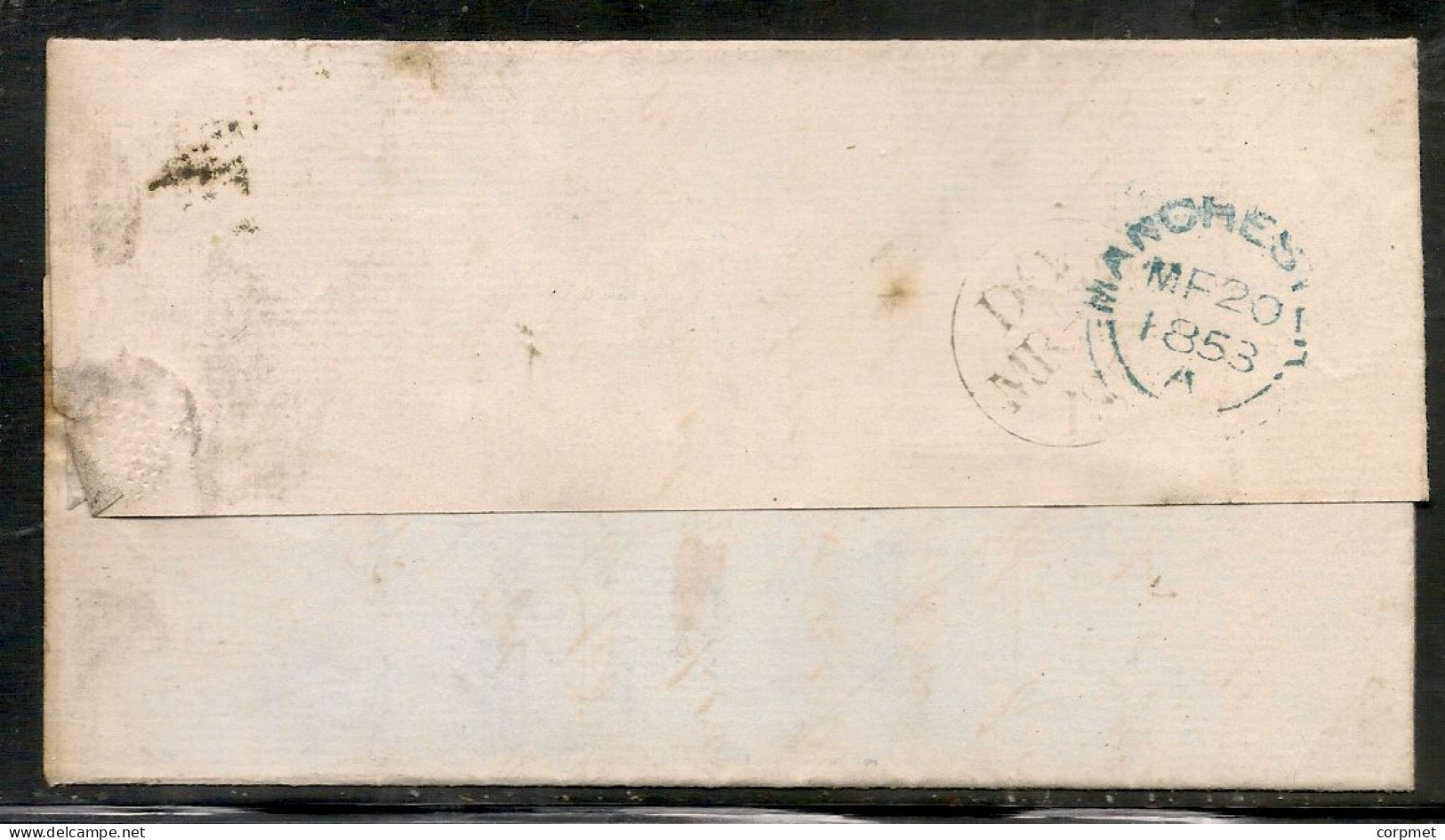 UK -1846 1d DEEP RED-BROWN  HORIZONTAL OVAL DIAMOND SINGLE CANCEL- LEYTON To MANCHESTER -blue Cancel- Reception At Back - Storia Postale