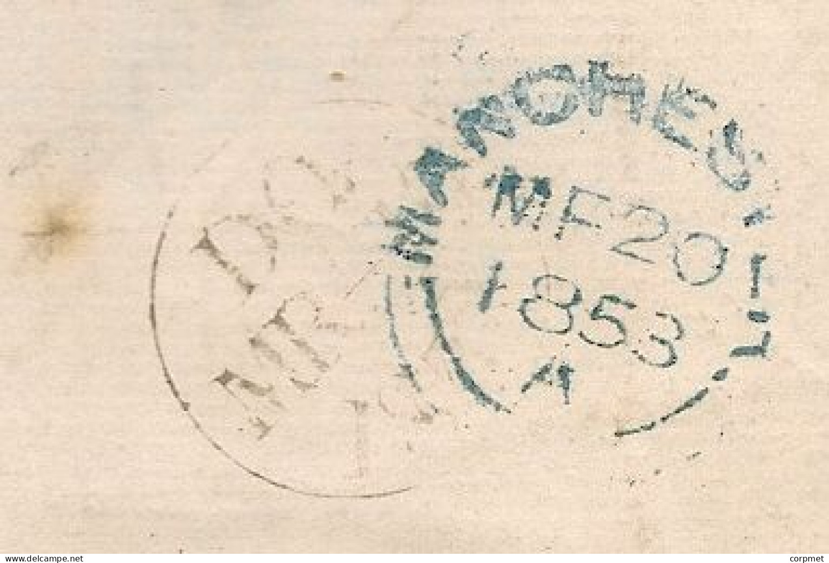 UK -1846 1d DEEP RED-BROWN  HORIZONTAL OVAL DIAMOND SINGLE CANCEL- LEYTON To MANCHESTER -blue Cancel- Reception At Back - Covers & Documents