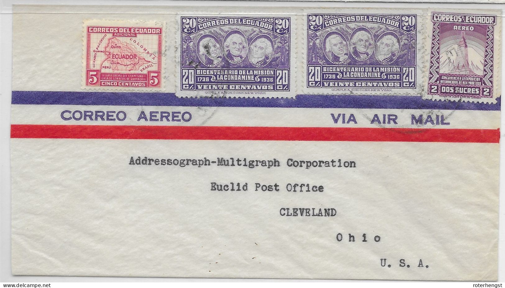 Ecuador Airmail Letter To Cleveland Ohio USA - Equateur