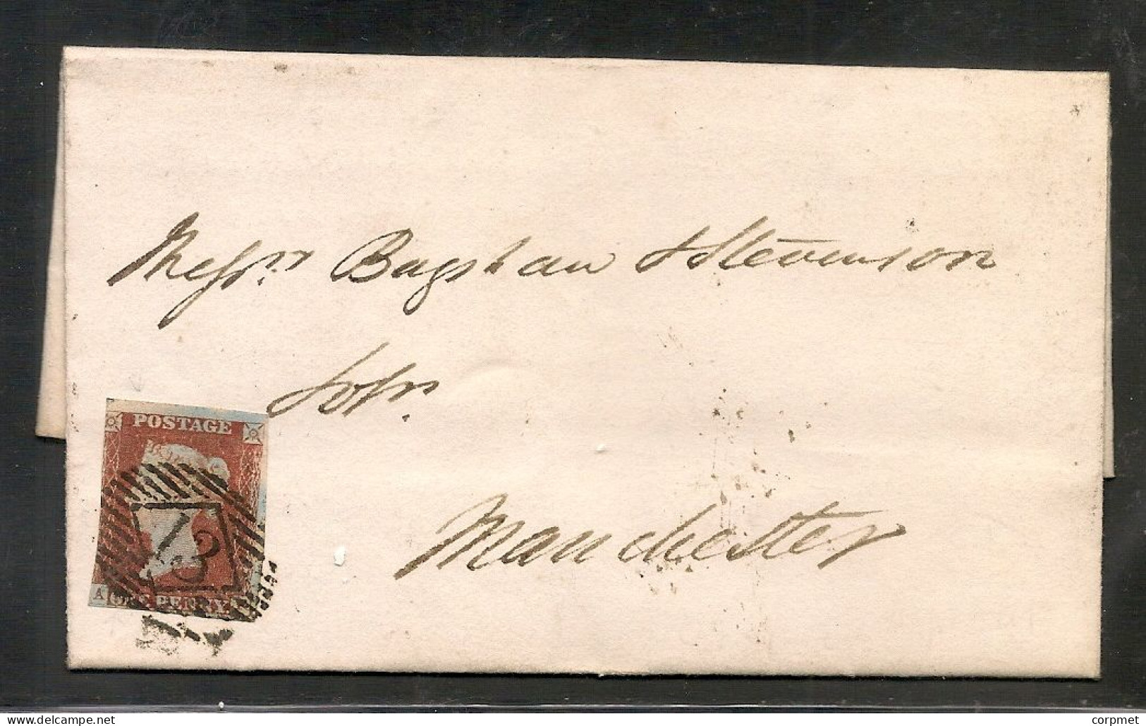 UK -1846 1d DEEP RED-BROWN  HORIZONTAL OVAL DIAMOND SINGLE CANCEL-STRATFORD To MANCHESTER  Reception At Back - Lettres & Documents