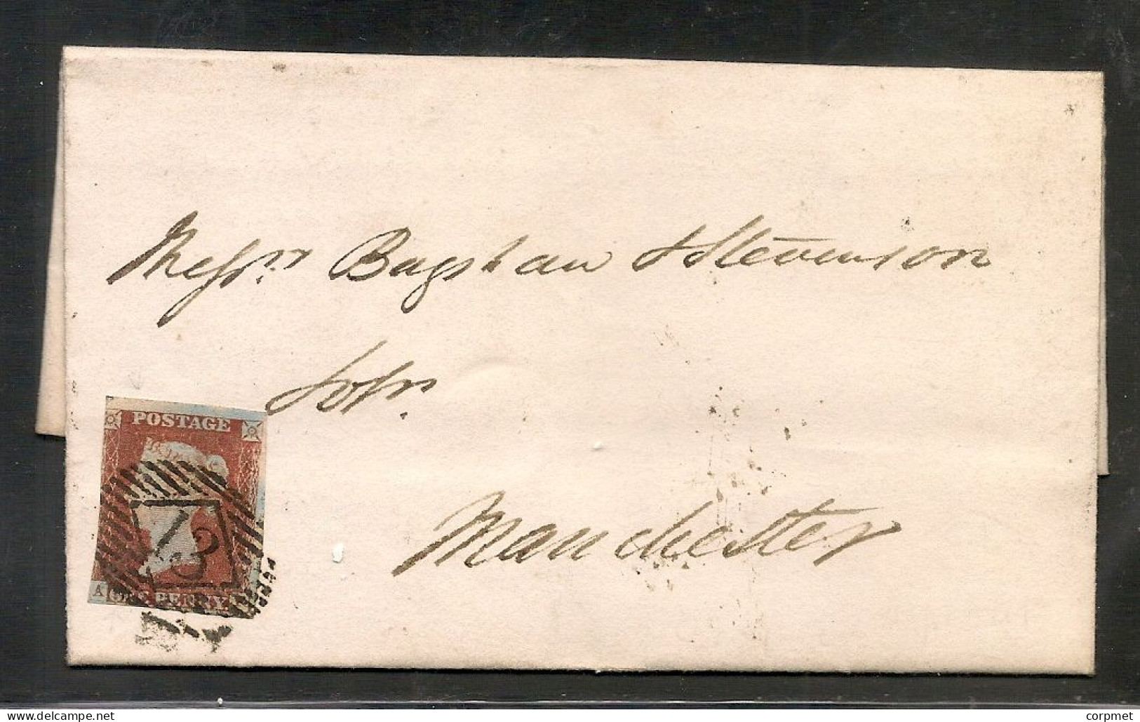 UK -1846 1d DEEP RED-BROWN  HORIZONTAL OVAL DIAMOND SINGLE CANCEL-STRATFORD To MANCHESTER  Reception At Back - Briefe U. Dokumente