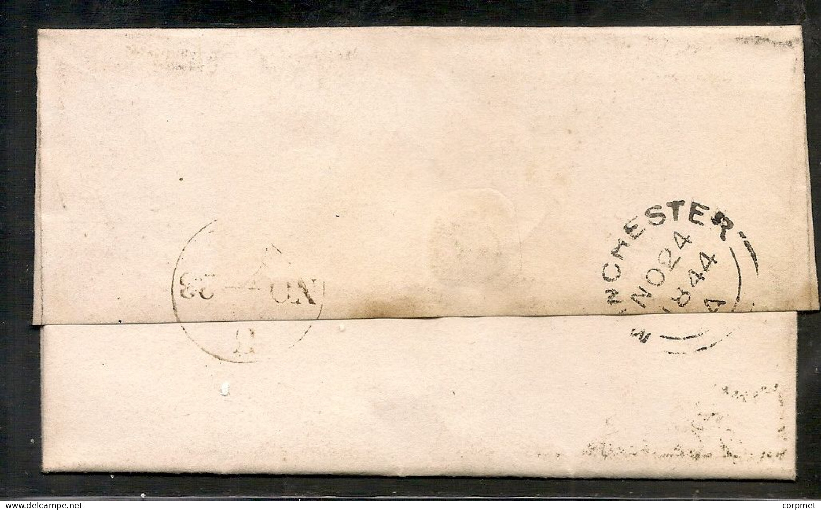 UK -1846 1d DEEP RED-BROWN  HORIZONTAL OVAL DIAMOND SINGLE CANCEL-STRATFORD To MANCHESTER  Reception At Back - Storia Postale