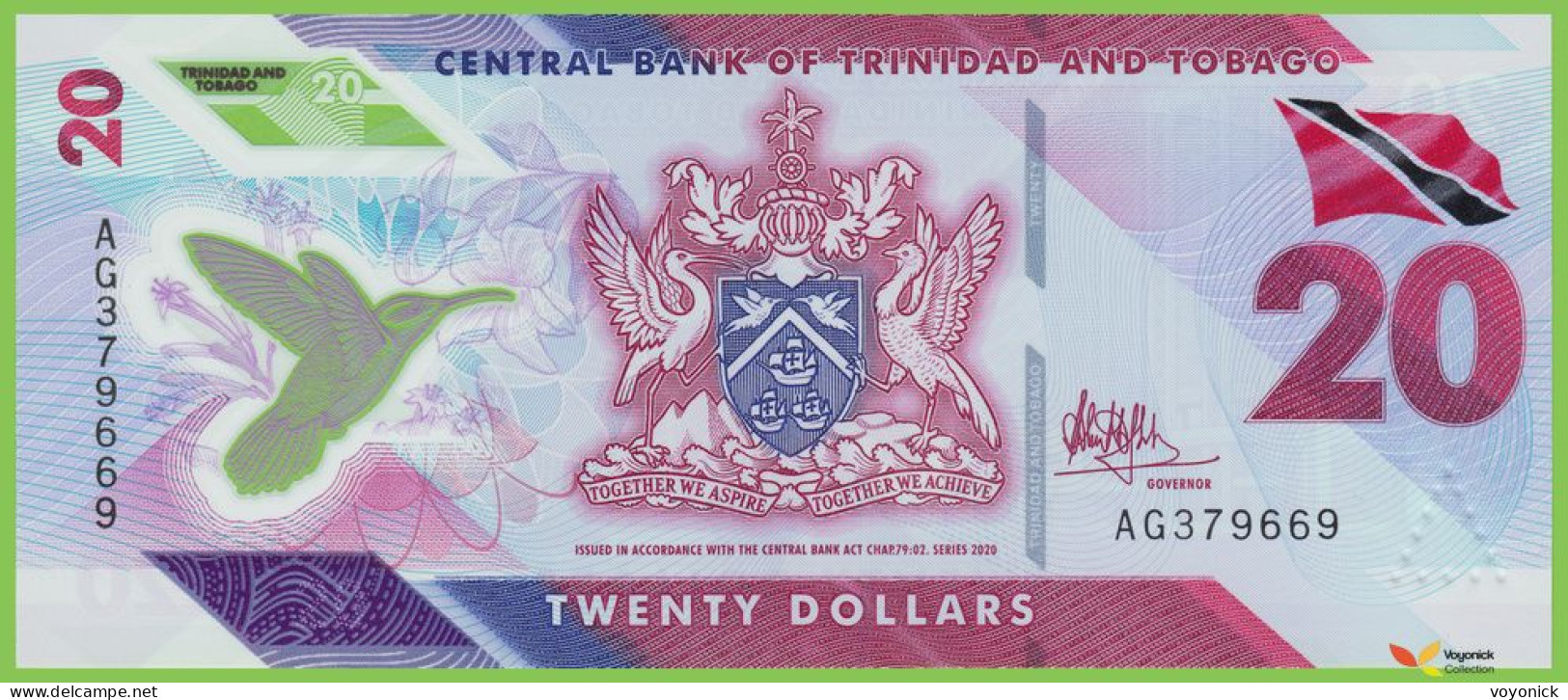 Voyo TRINIDAD & TOBAGO 20 Dollars 2020 P63 B239a AG UNC Polymer - Trinidad & Tobago