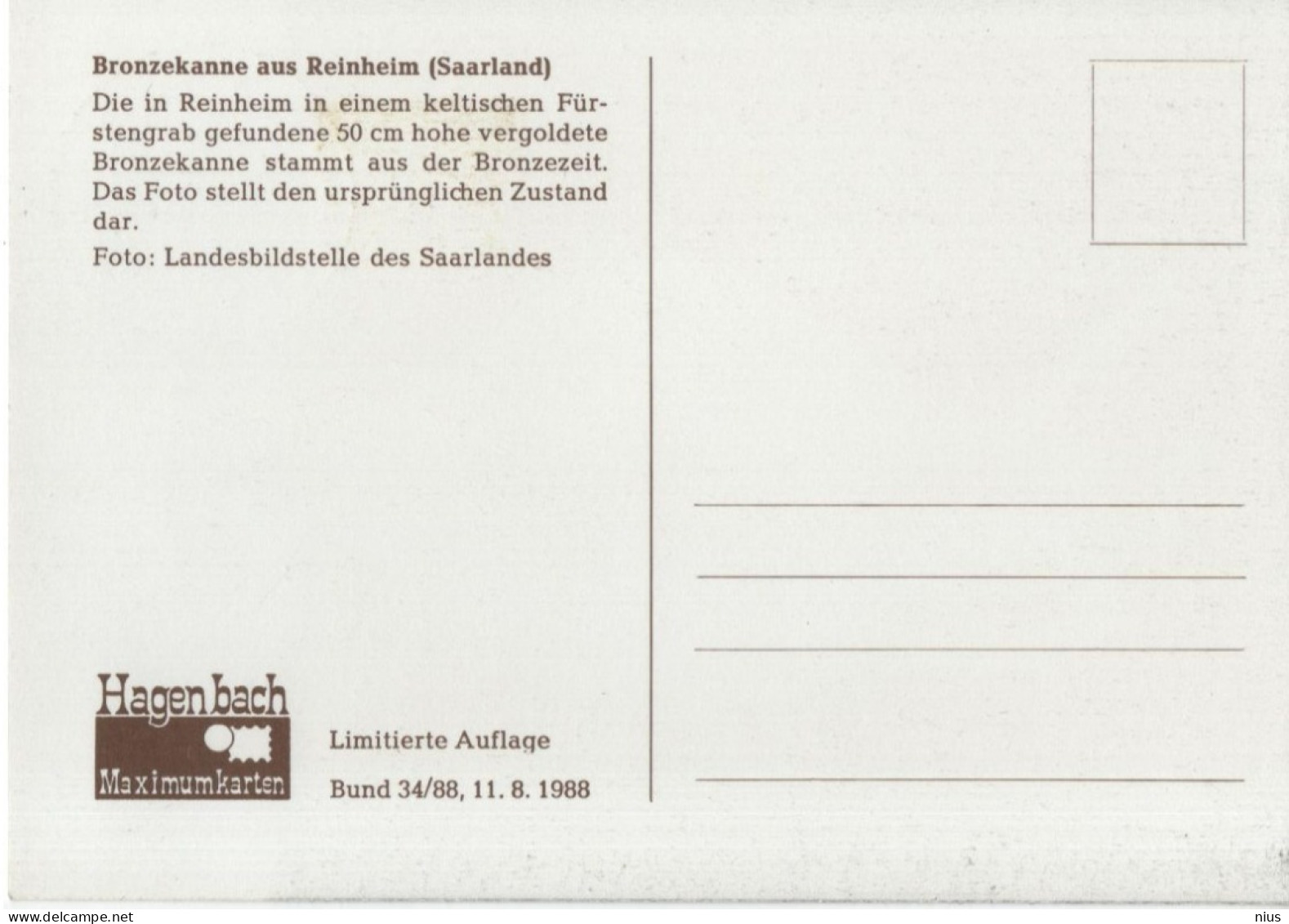 Germany Deutschland 1988 Maximum Card, Dauerserie Sehenswurdigkeiten Bronzekanne Reinheim Rollenmarken, Bonn - 1981-2000