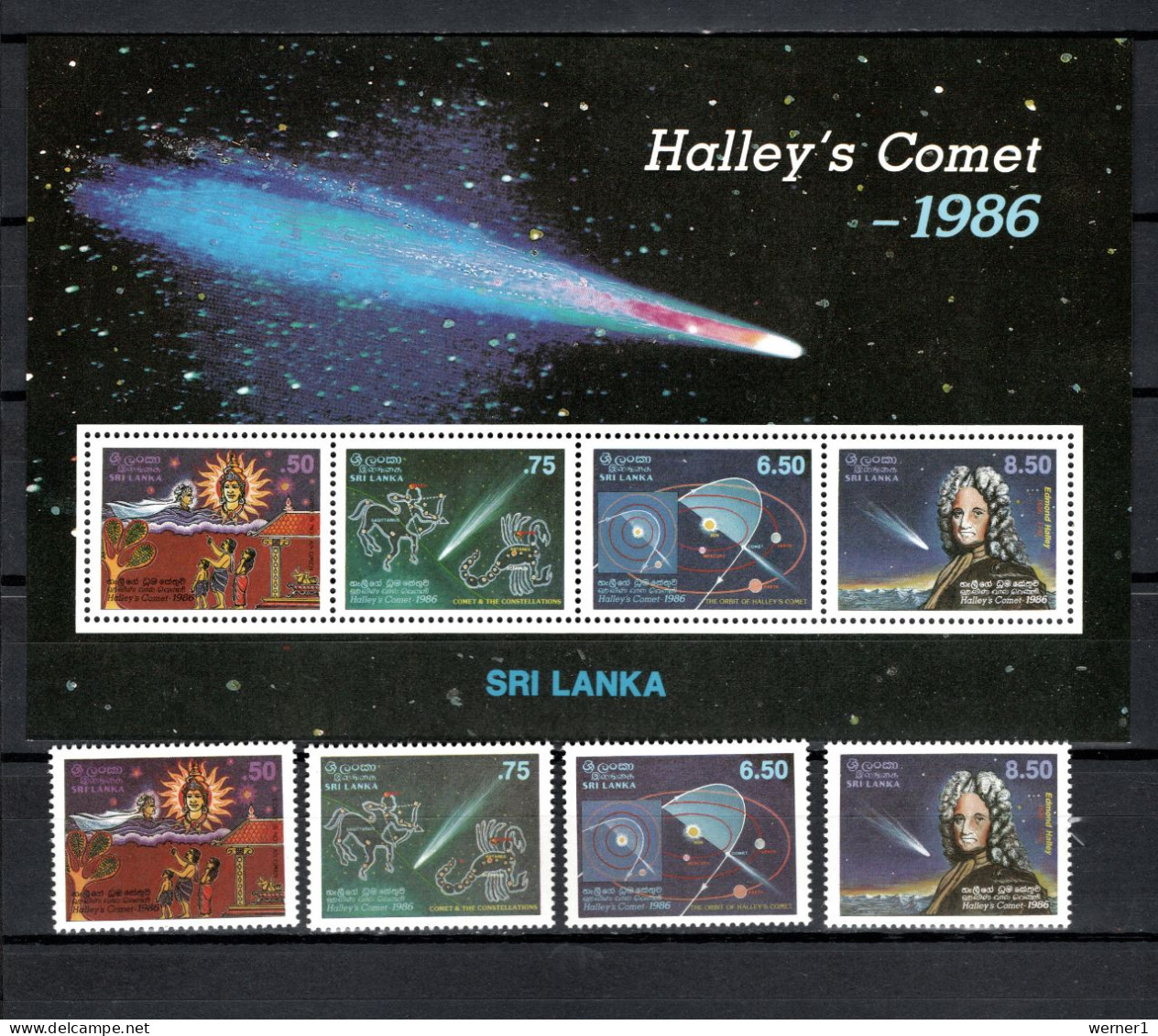 Sri Lanka 1986 Space, Halley's Comet Set Of 4 + S/s MNH - Asia