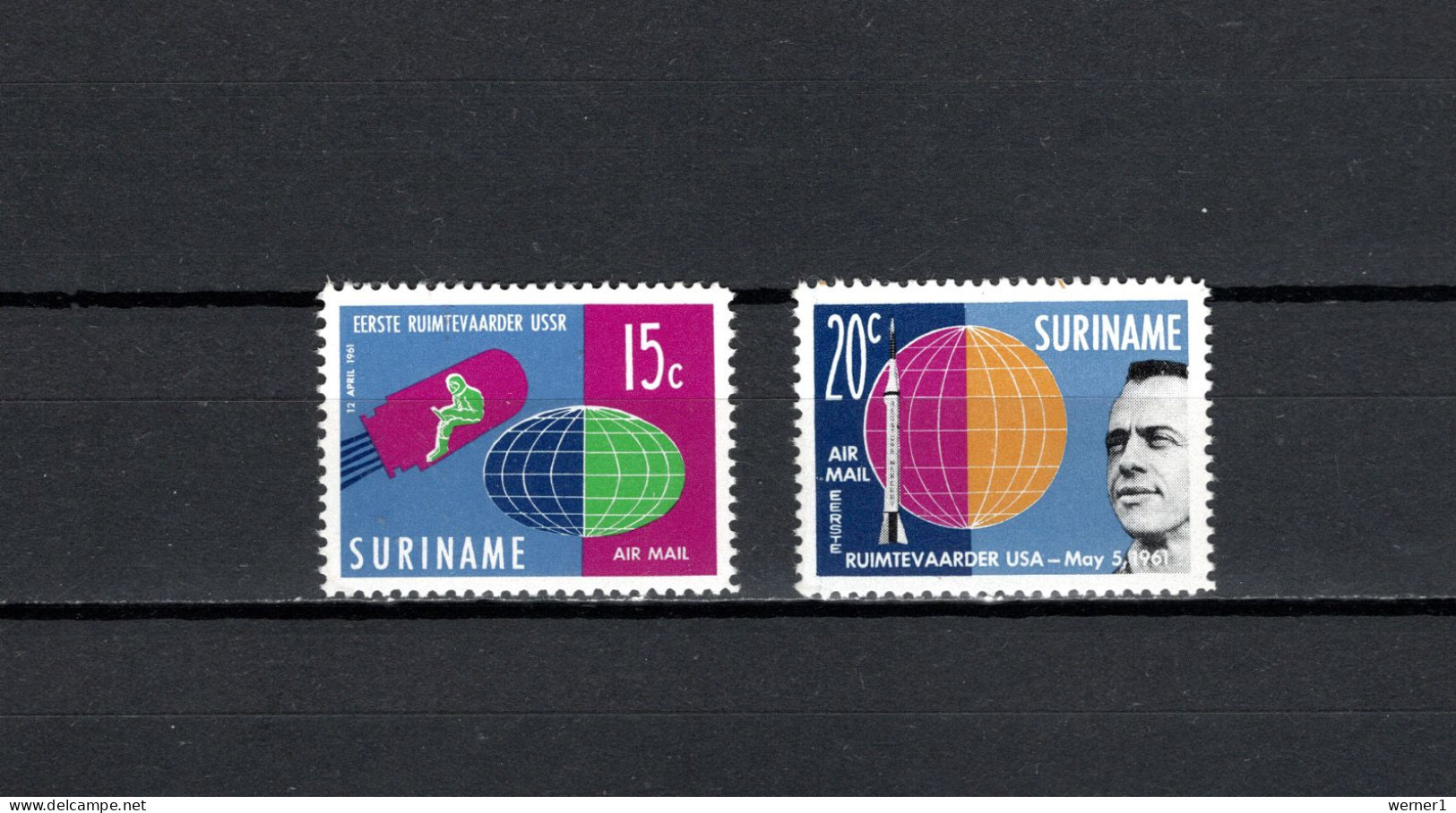 Suriname 1961 Space, Set Of 2 Dark Blue Type I MNH - América Del Sur