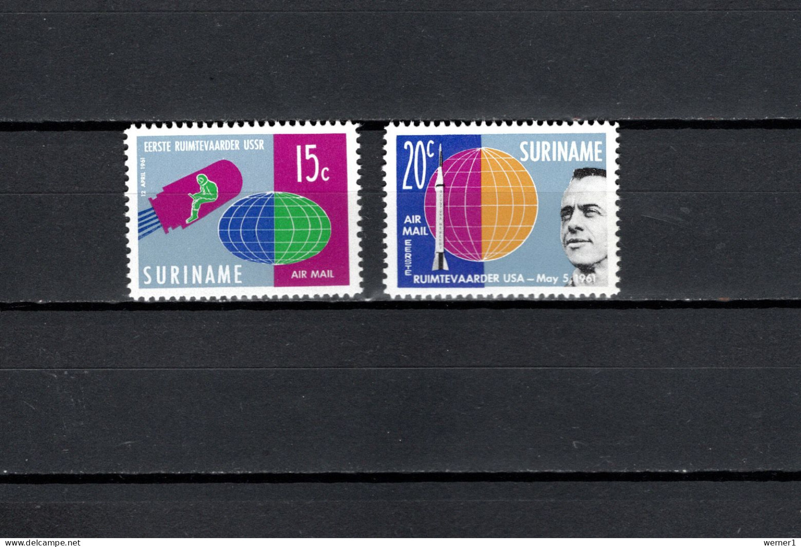 Suriname 1961 Space, Set Of 2 Light Blue Type II MNH - Zuid-Amerika