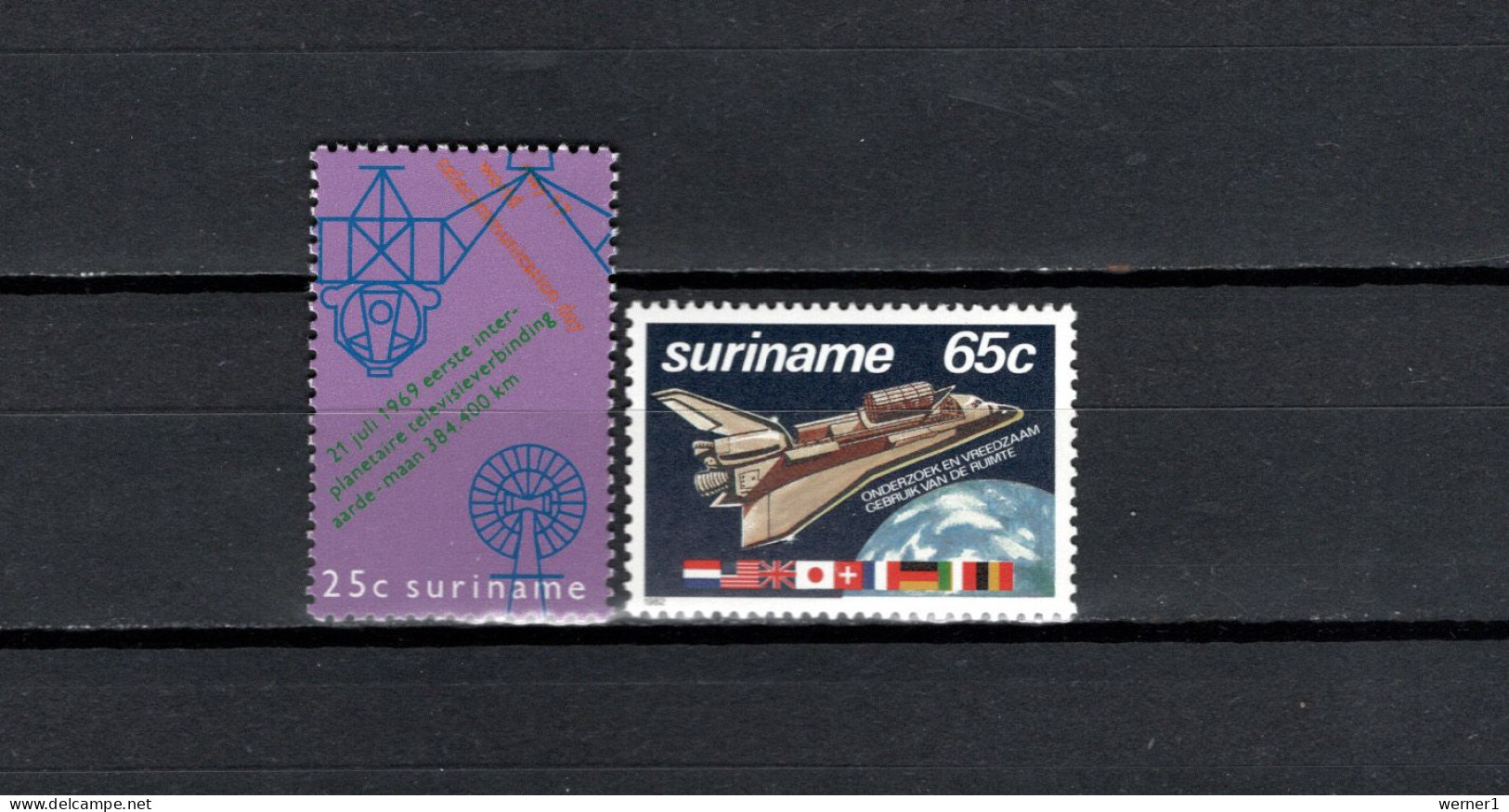 Suriname 1971/1982 Space, World Communications Day, Space Shuttle 2 Stamps MNH - South America