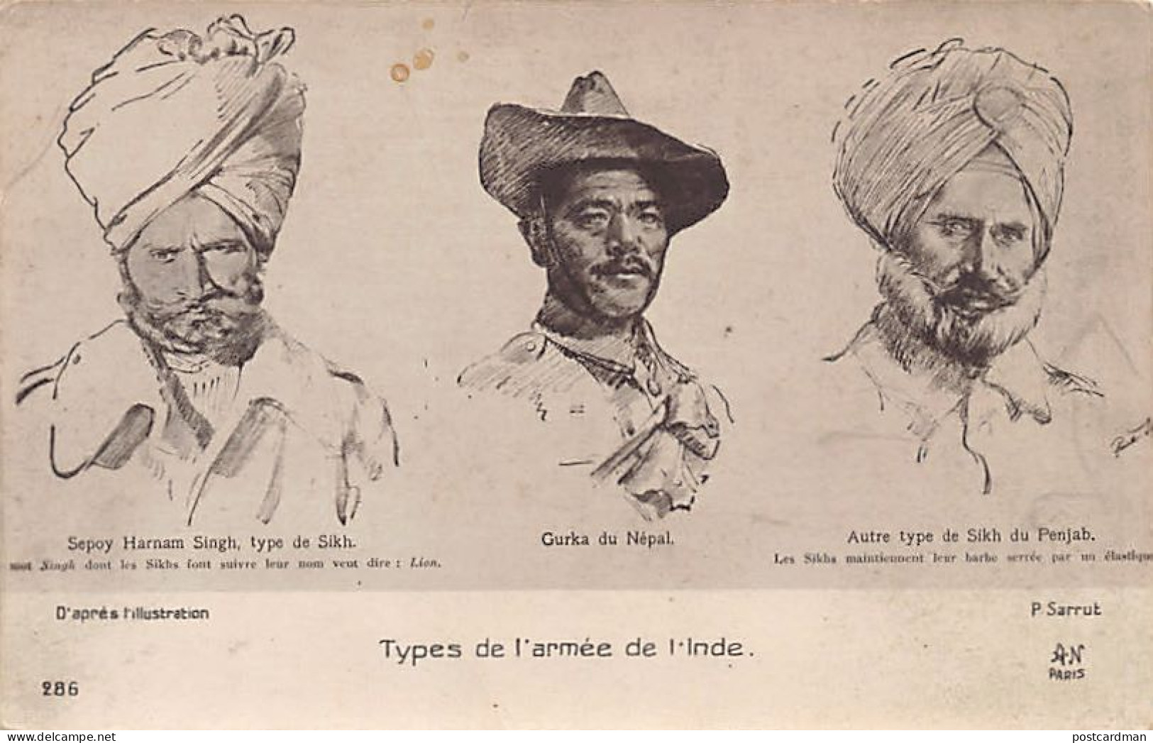 India - Types Of Indian Army - World War One - Sepoy Harman Singh, Type Of Sikh - Gurkha From Nepal - Type Of Sikh From  - India