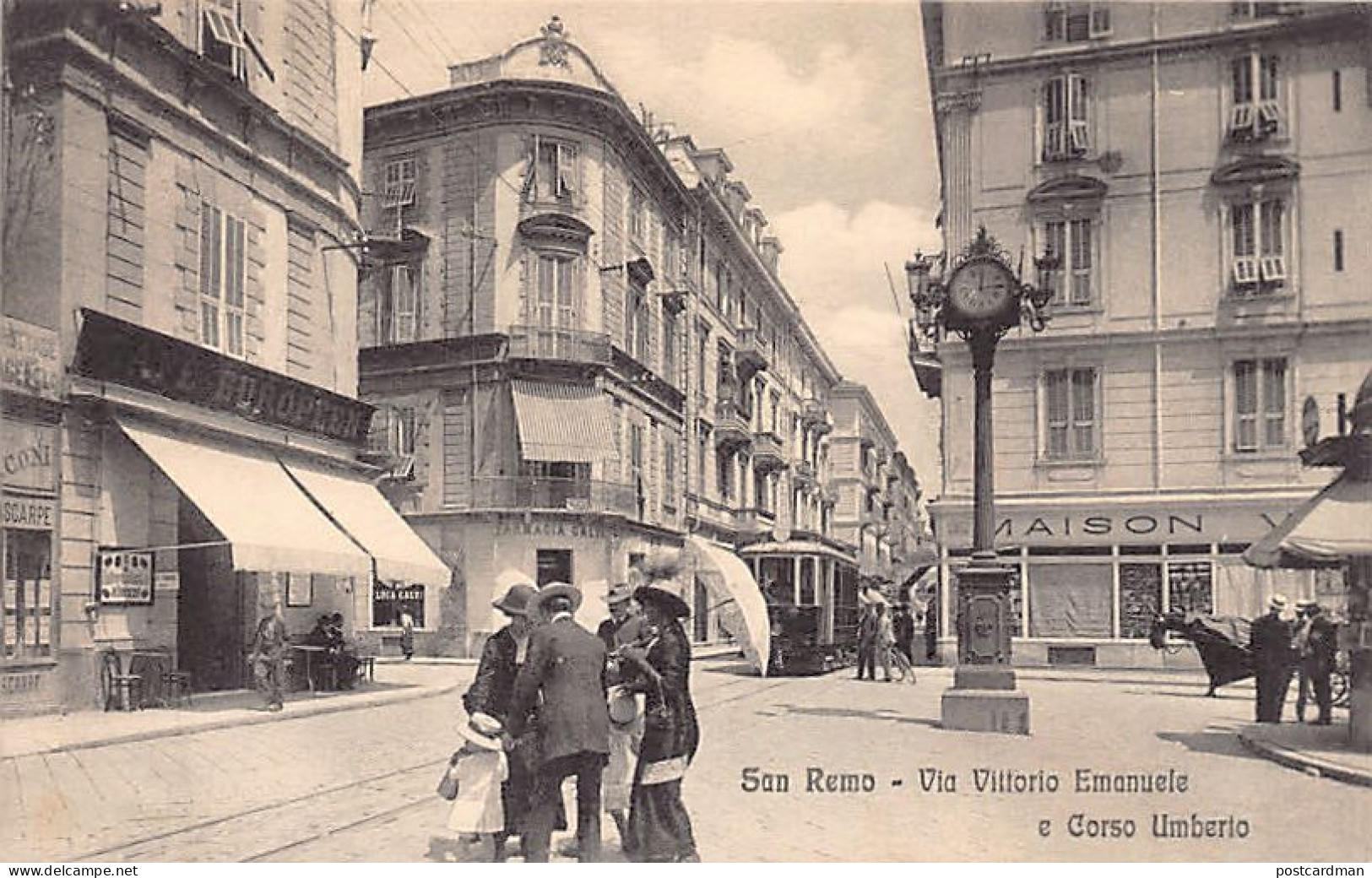 Italia - SAN REMO - Via Vittorio Emanuele E Corso Umberto - Café Européen - Farmacia Calvi - Tram - San Remo