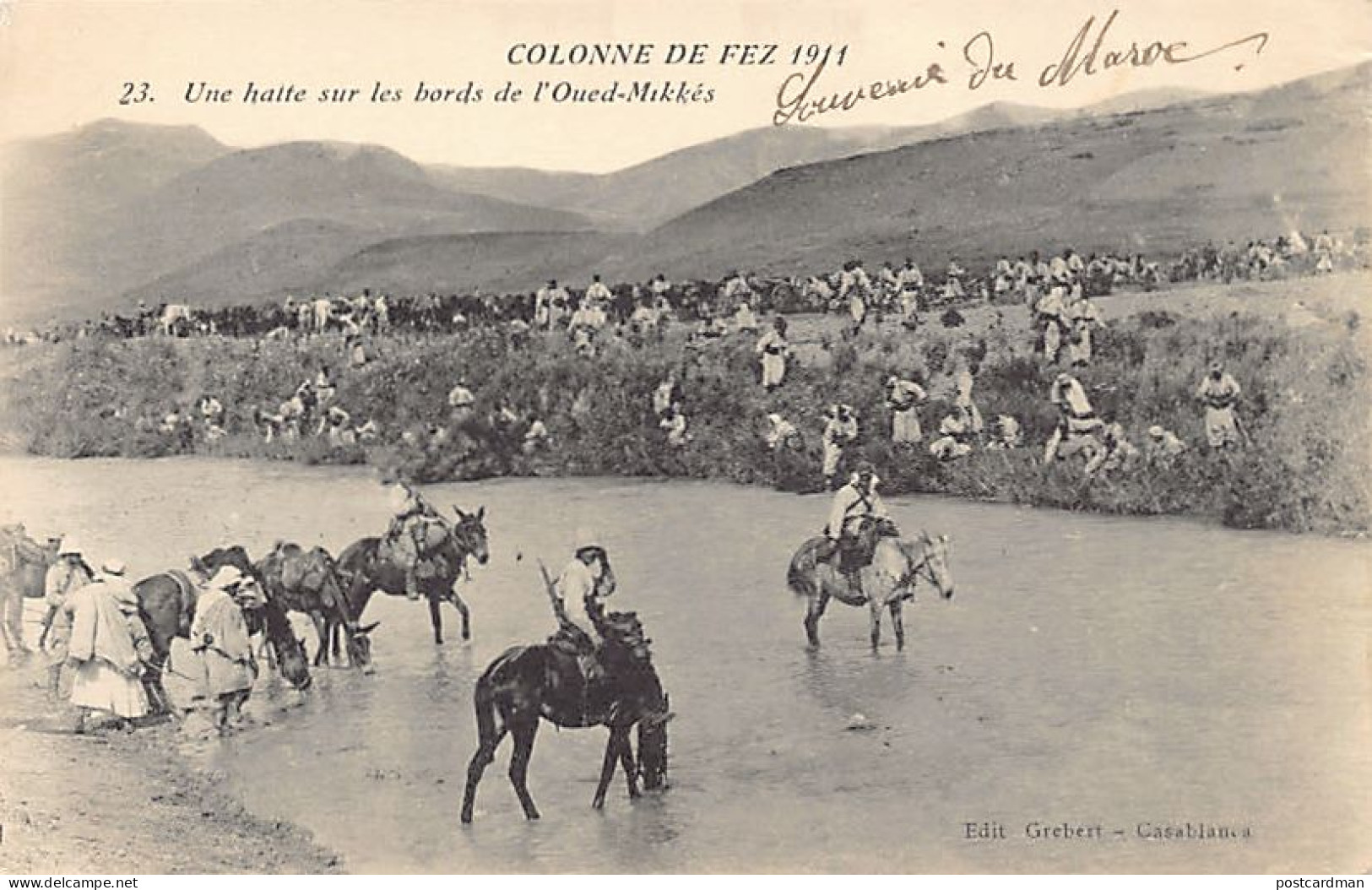 Maroc - Colonne De Fez 1911 - Une Halte Sur Les Bords De L'Oued-Mikkés - Ed. Grébert 23 - Other & Unclassified