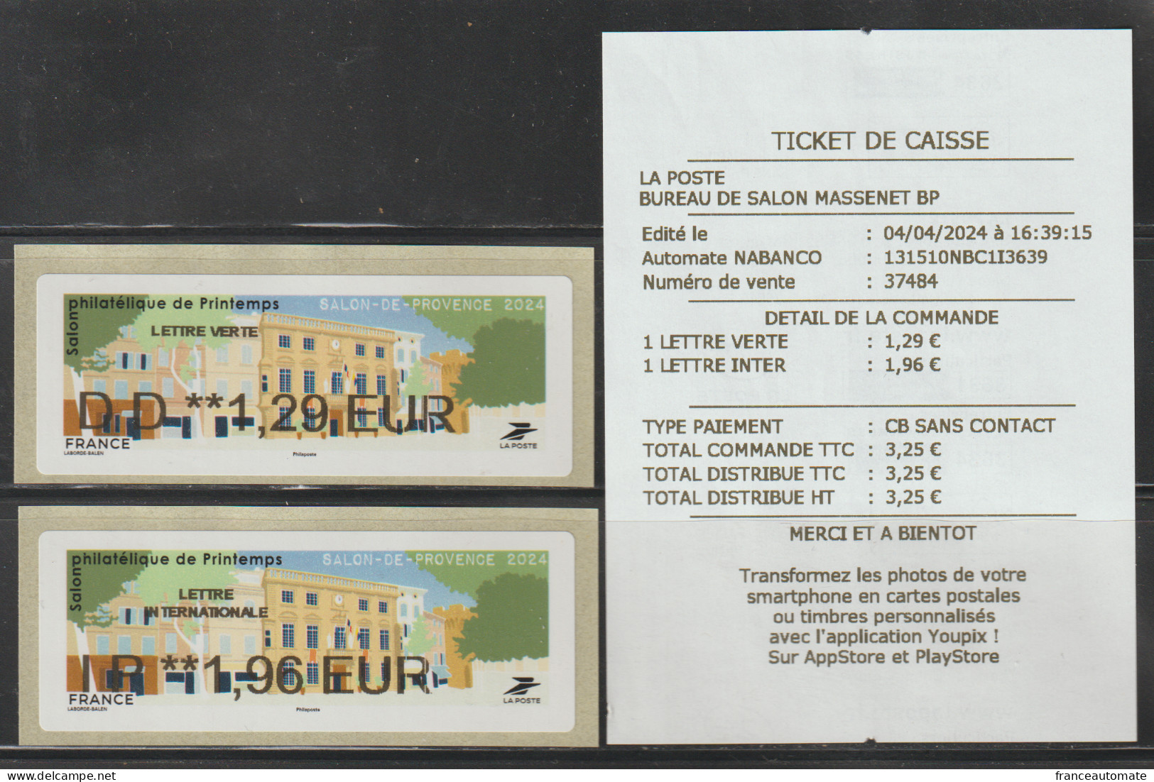 2 Atms, NABANCO, LETTRE VERTE DD 1.29 Et INTER. IP 1.96€. Hôtel De Ville, Salon De Provence, 4 04 24, Salon De Printemps - 2010-... Vignettes Illustrées