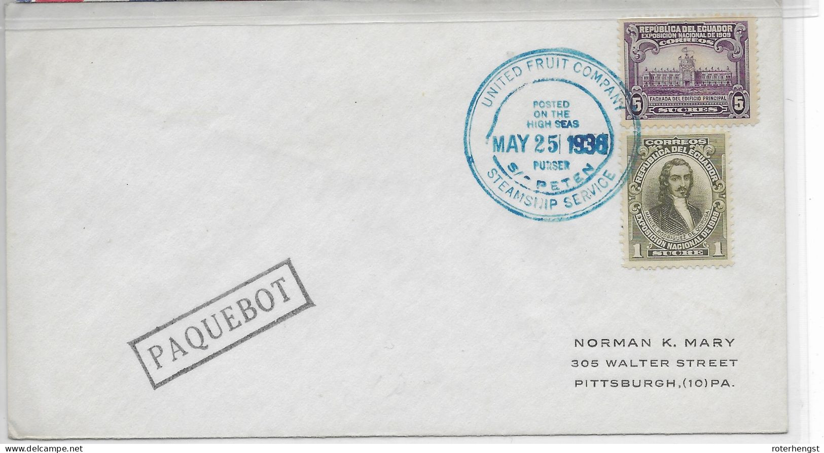 Ecuador Letter United Fruit Company 1936 Paquebot Steam Ship HIGH VALUES From 1909 Set - Ecuador