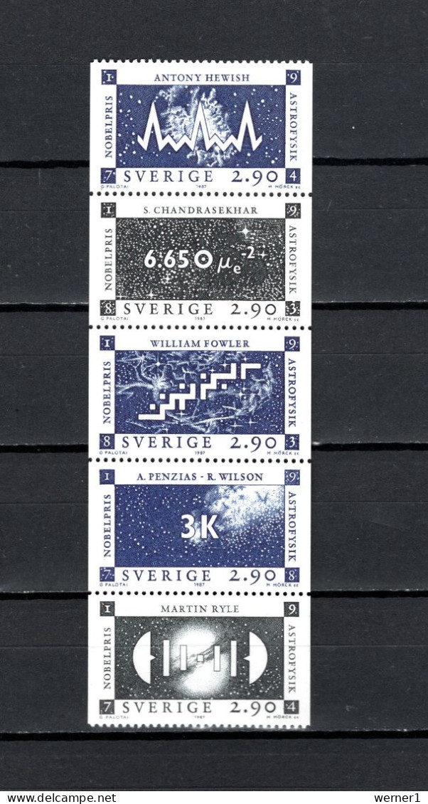 Sweden 1987 Space, Astrophysic Nobel Prize Winners Set Of 5 (booklet Pane) MNH - Europa