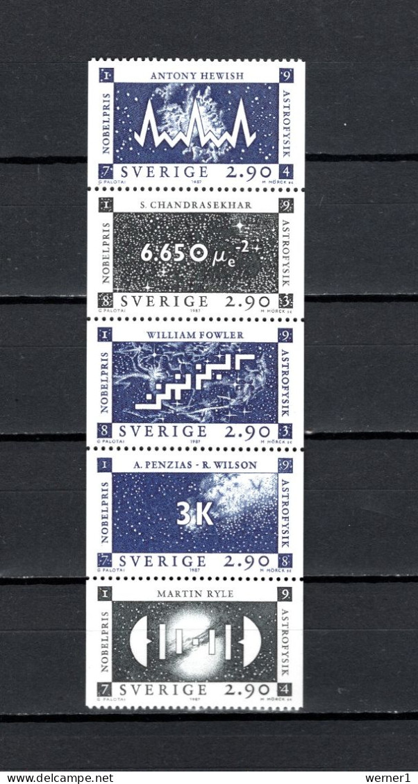 Sweden 1987 Space, Astrophysic Nobel Prize Winners Set Of 5 (booklet Pane) MNH - Europe