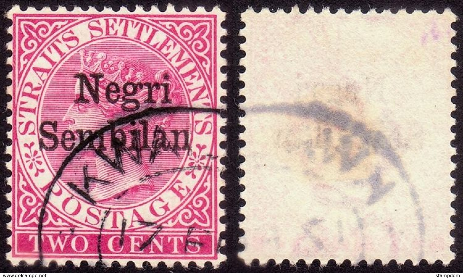 NEGRI SEMBILAN 1891 O/p On Straits Settlements 2c Sc#1 - USED @P1209 - Negri Sembilan