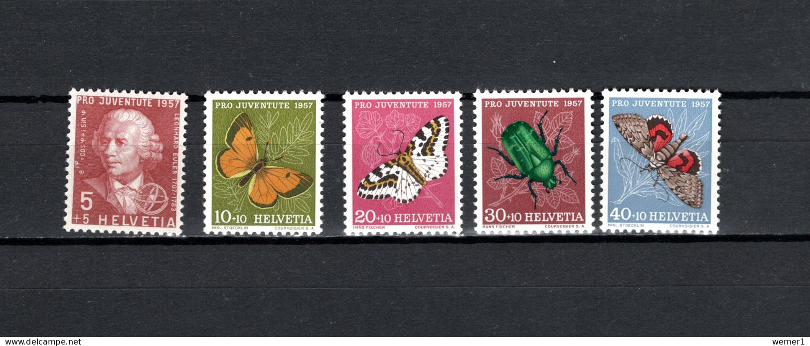Switzerland 1957 Space, Leonhard Euler 250th Birthday Anniv., Butterflies Set Of 5 MNH - Europa