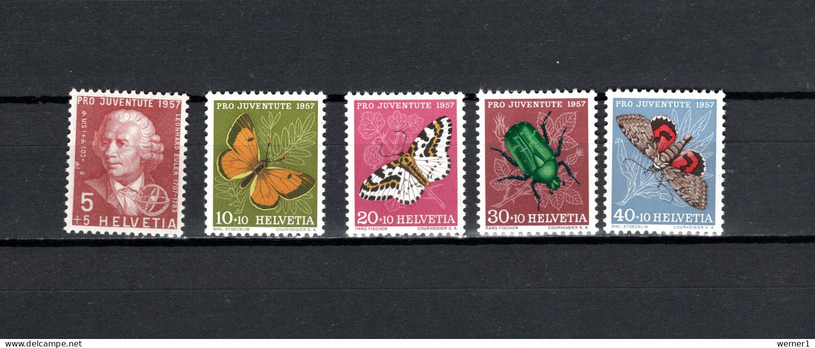 Switzerland 1957 Space, Leonhard Euler 250th Birthday Anniv., Butterflies Set Of 5 MNH - Europe