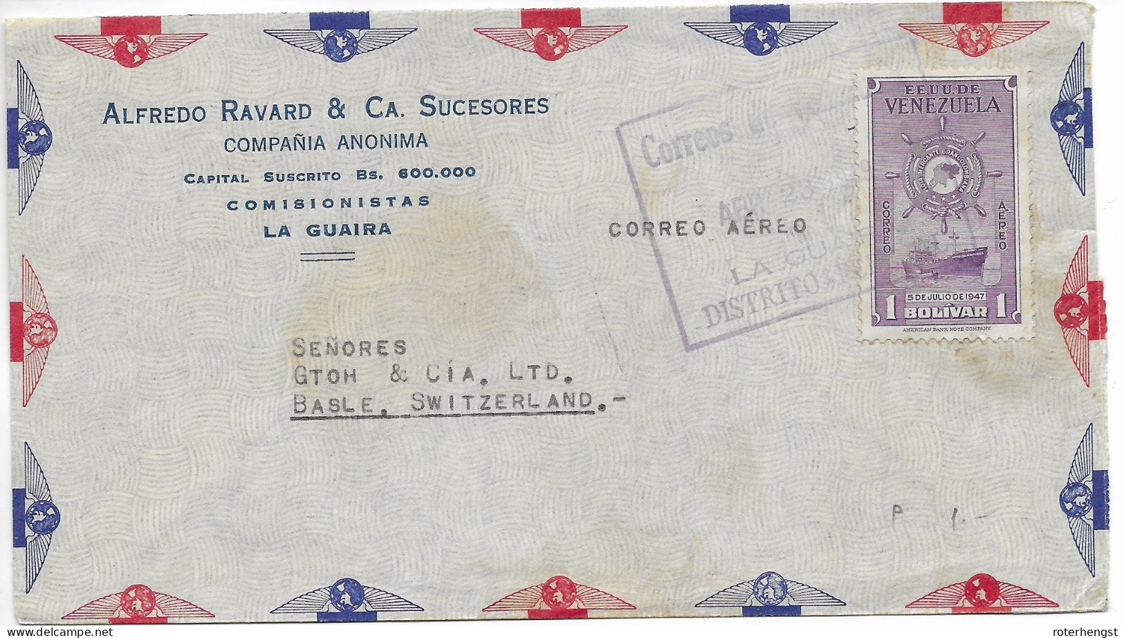 Venezuela La Guaira 1949 To Basel Switzerland - Venezuela