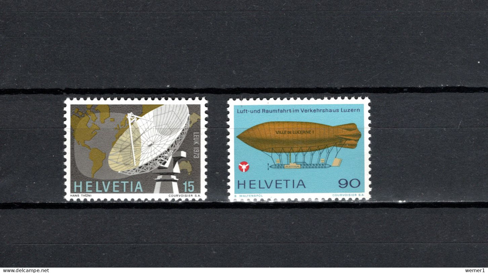Switzerland 1973/1975 Space, Antenna, Aviation And Space Museum, Zeppelin 2 Stamps MNH - Europe