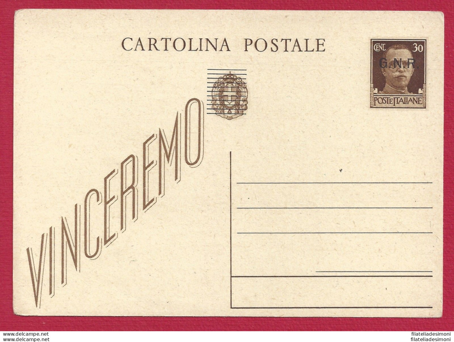 1944 RSI, Cartolina Postale C 102a  C. 30 Bruno PUNTO TONDO  NUOVA - Entiers Postaux