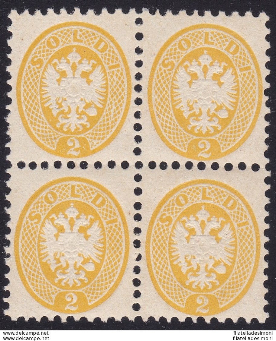 1865 LOMBARDO VENETO, N. 41 - 2 Soldi Giallo ,  Dentellato 9 1/2 - MNH**  - QUAR - Lombardy-Venetia