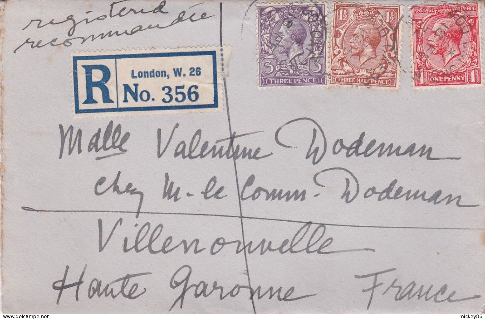 Grande-Bretagne -1932--lettre Recommandée LONDON Pour VILLENOUVELLE (France) ..timbres, Cachet Du 18-2-1932-- - Lettres & Documents