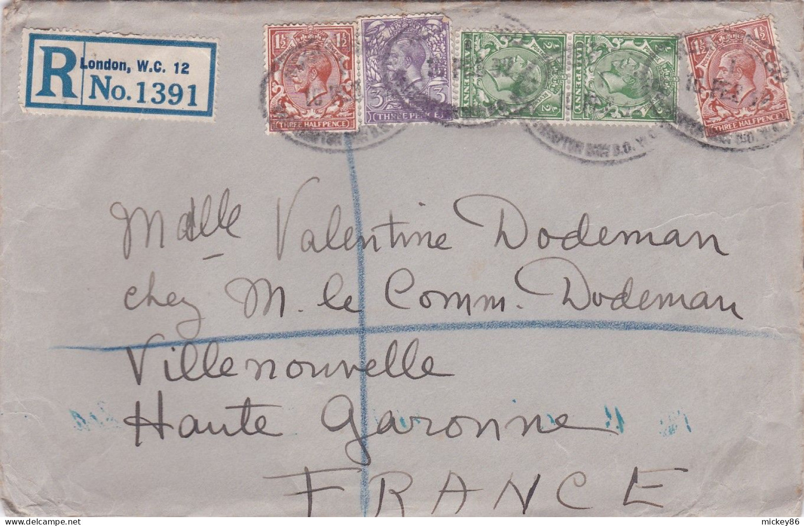 Grande-Bretagne -1932--lettre Recommandée LONDON Pour VILLENOUVELLE (France) ..timbres, Cachet Du 10 -2-1932-- - Storia Postale