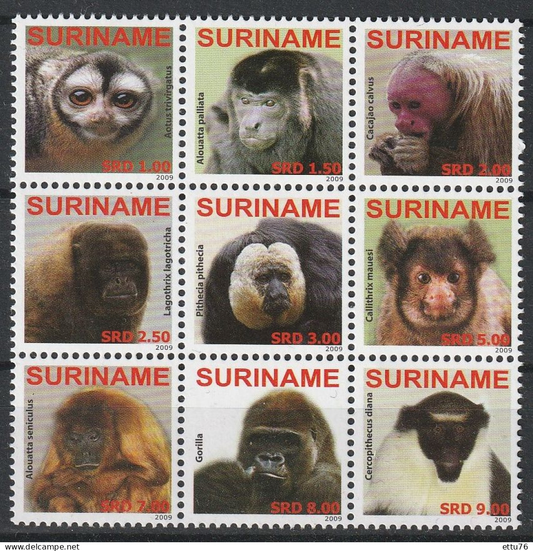 Surinam Suriname  2009  Primates,Monkeys  MNH - Singes