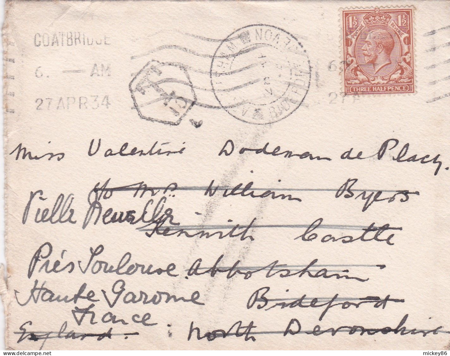 Grande-Bretagne -1934--lettre Taxée Pour ABBOSHAM Réexp VILLENOUVELLE (France) ..timbres, Cachet Du 27 APR 1934-- - Brieven En Documenten