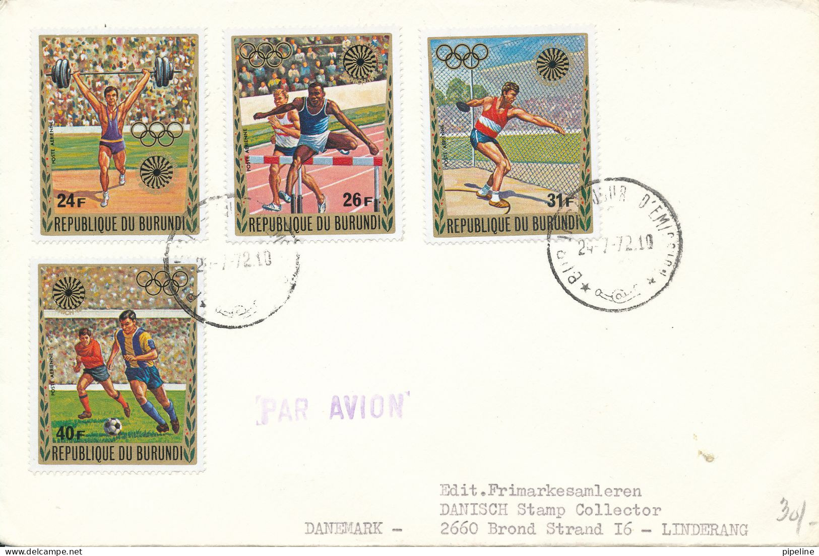 Burundi FDC 24-7-1972 Olympic Games Set Of 4 Sent To Denmark - FDC