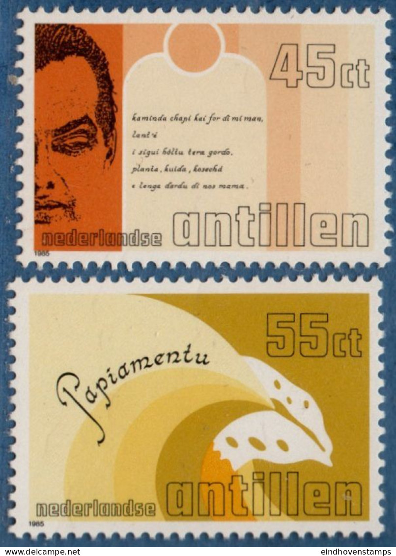 Dutch Antilles 1985 Papiamentu 2 Val MNH Nederlandse Antillen Pierre Laufer Poet - Altri & Non Classificati