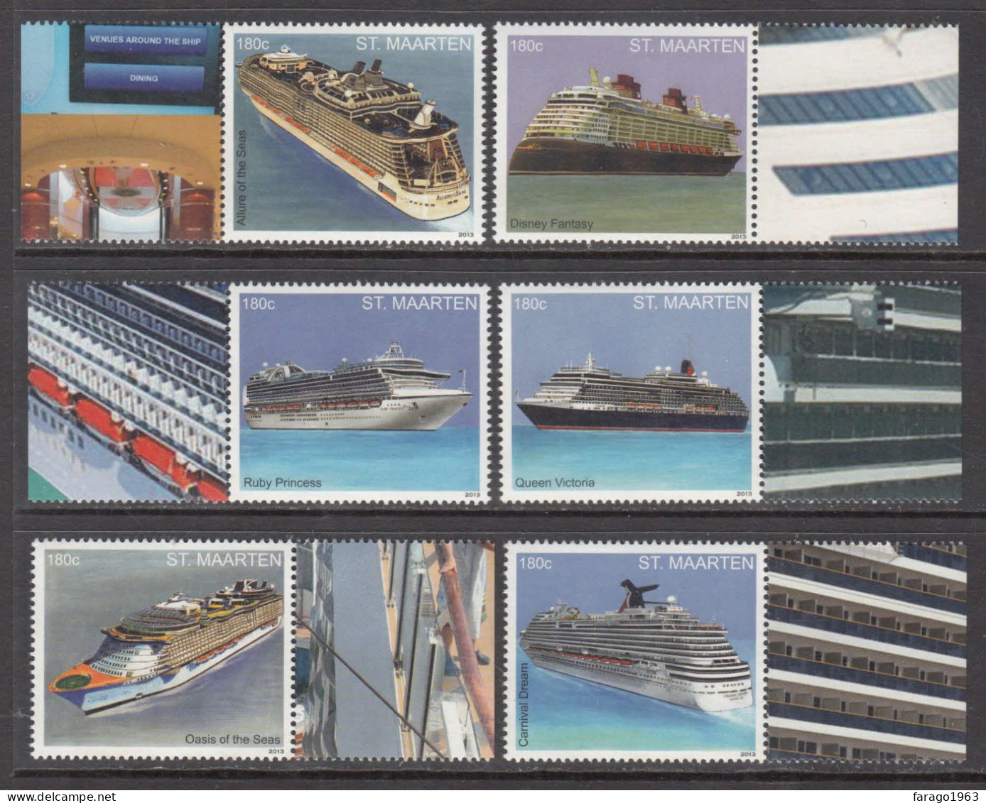 2013 St. Maarten Cruise Ships  Complete Set Of 6 MNH - Curacao, Netherlands Antilles, Aruba