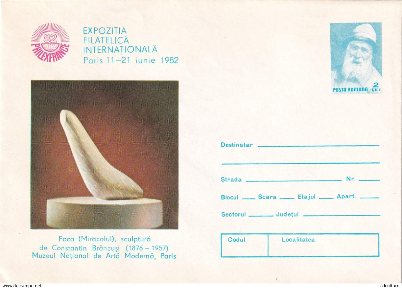 A24314 - Foca Miracolul Constantin Brancusi Sculptor 1982 Cover Stationery 2 Lei Stamp Stationery - Ganzsachen