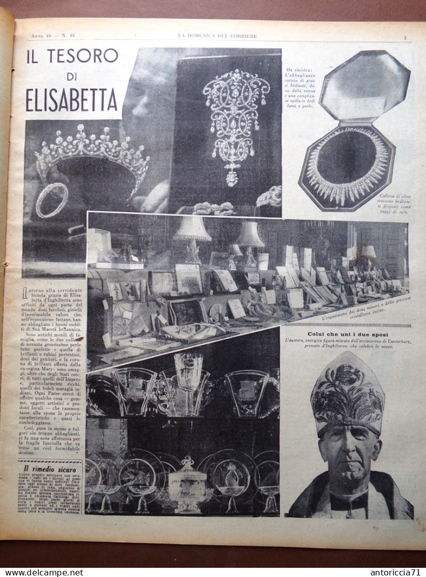 La Domenica Del Corriere 30 Novembre 1947 Nozze Elisabetta D'Inghilterra Falconi - Other & Unclassified