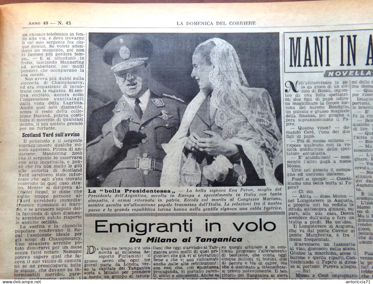 La Domenica Del Corriere 26 Ottobre 1947 Eva Peron Ghiaccio Film Orientali Pesci - Other & Unclassified