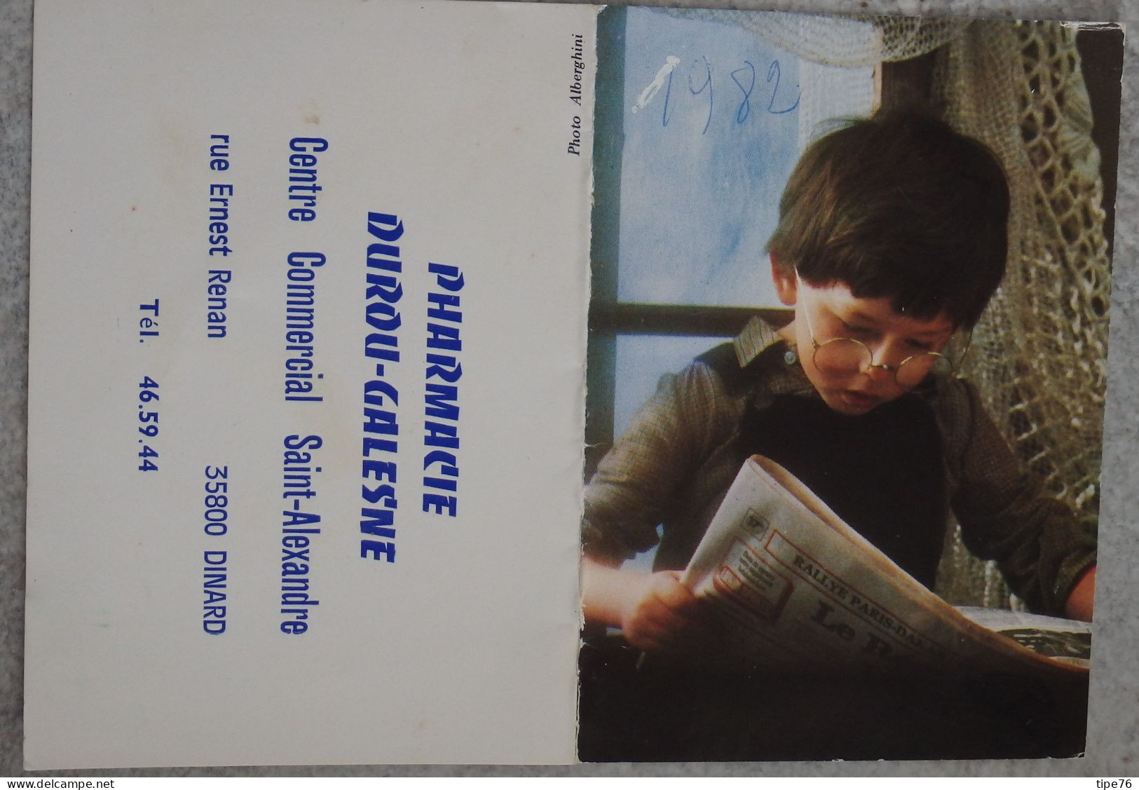 Petit Calendrier Poche 1982  Enfant Garçon Journal - Pharmacie Dinard Ille Et Vilaine - Klein Formaat: 1981-90