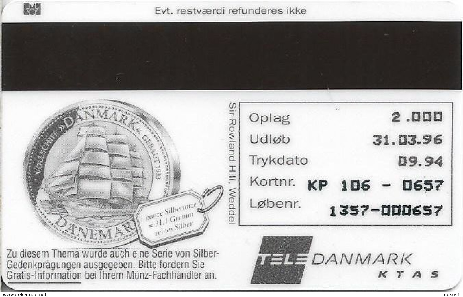 Denmark - KTAS - Ships (Red) - Romania - Mircea - TDKP106 - 09.1994, 5kr, 2.000ex, Used - Denmark