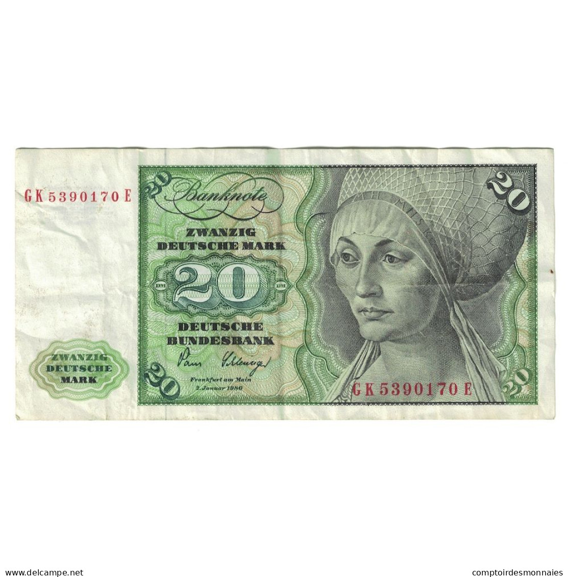 Billet, République Fédérale Allemande, 20 Deutsche Mark, 1980, 1980-01-02 - 20 Deutsche Mark