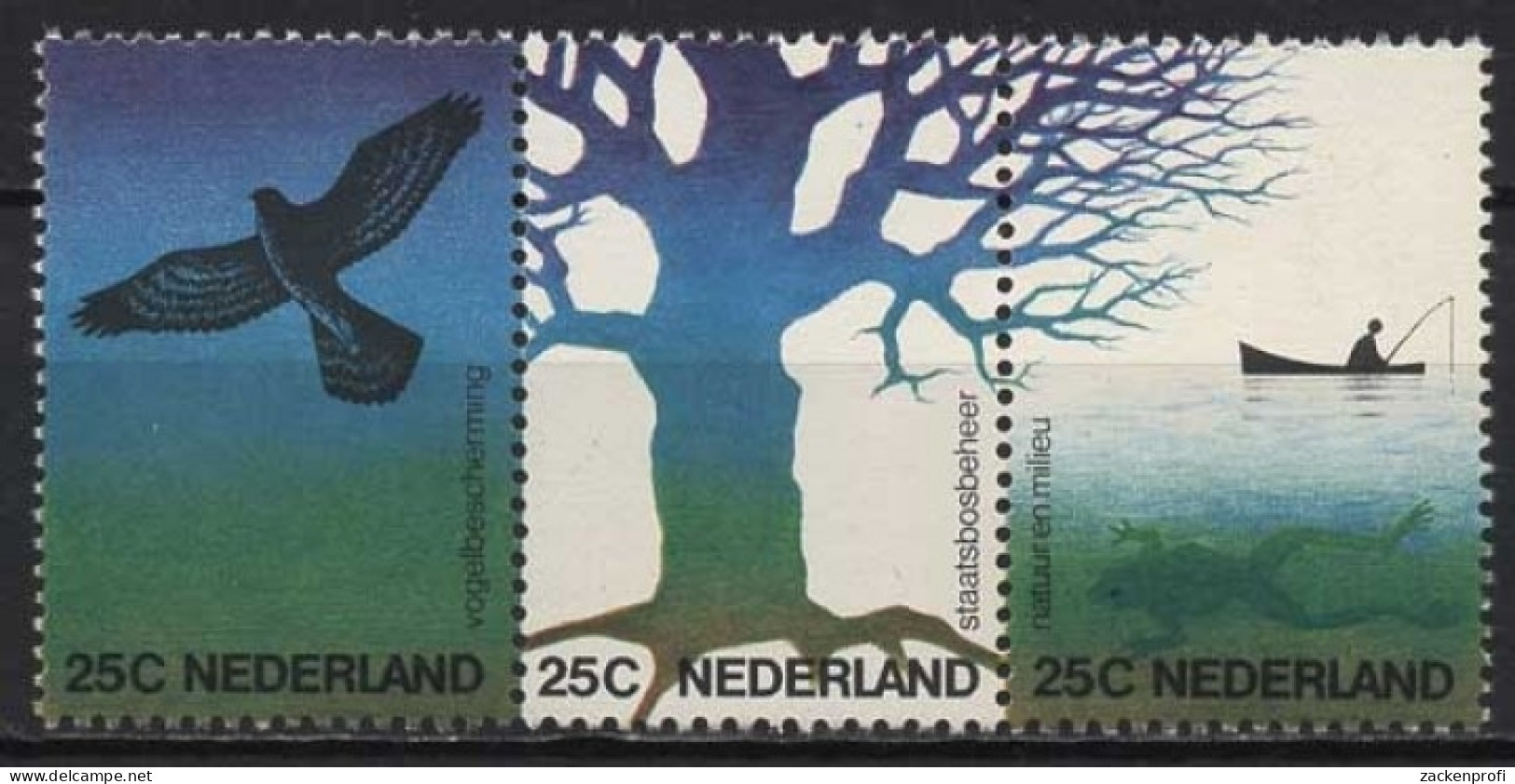 Niederlande 1974 Natur Und Umwelt Habicht Fischer Frosch 1023/25 ZD Postfrisch - Nuovi
