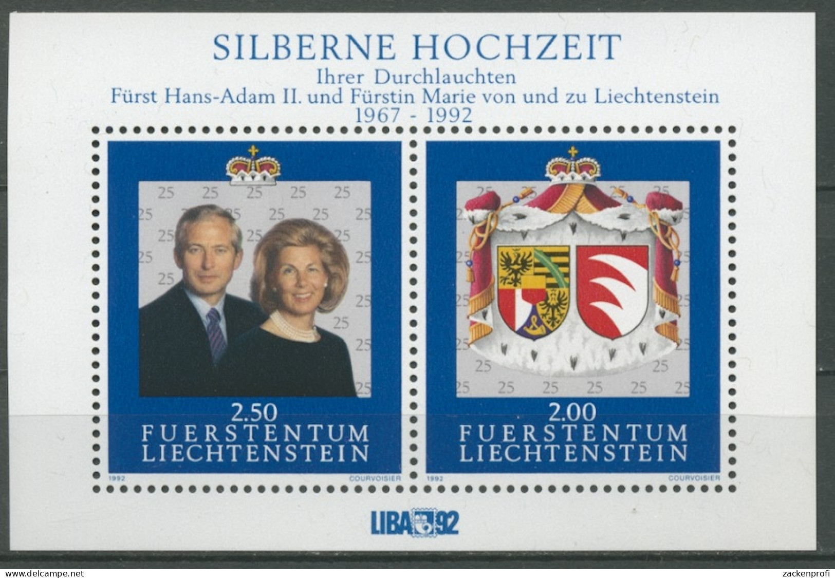 Liechtenstein 1992 25. Hochzeitstag Block 14 Postfrisch (C13671) - Neufs