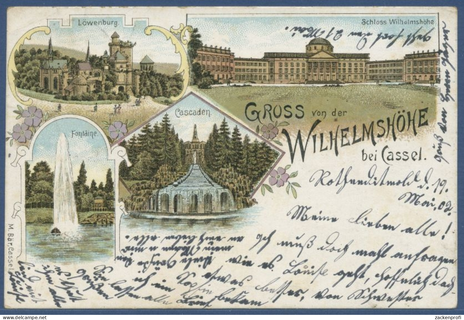 Gruss Aus Wilhelmshöhe Schloß Fontäne Löwenburg, Gelaufen 1902 (AK1722) - Kassel