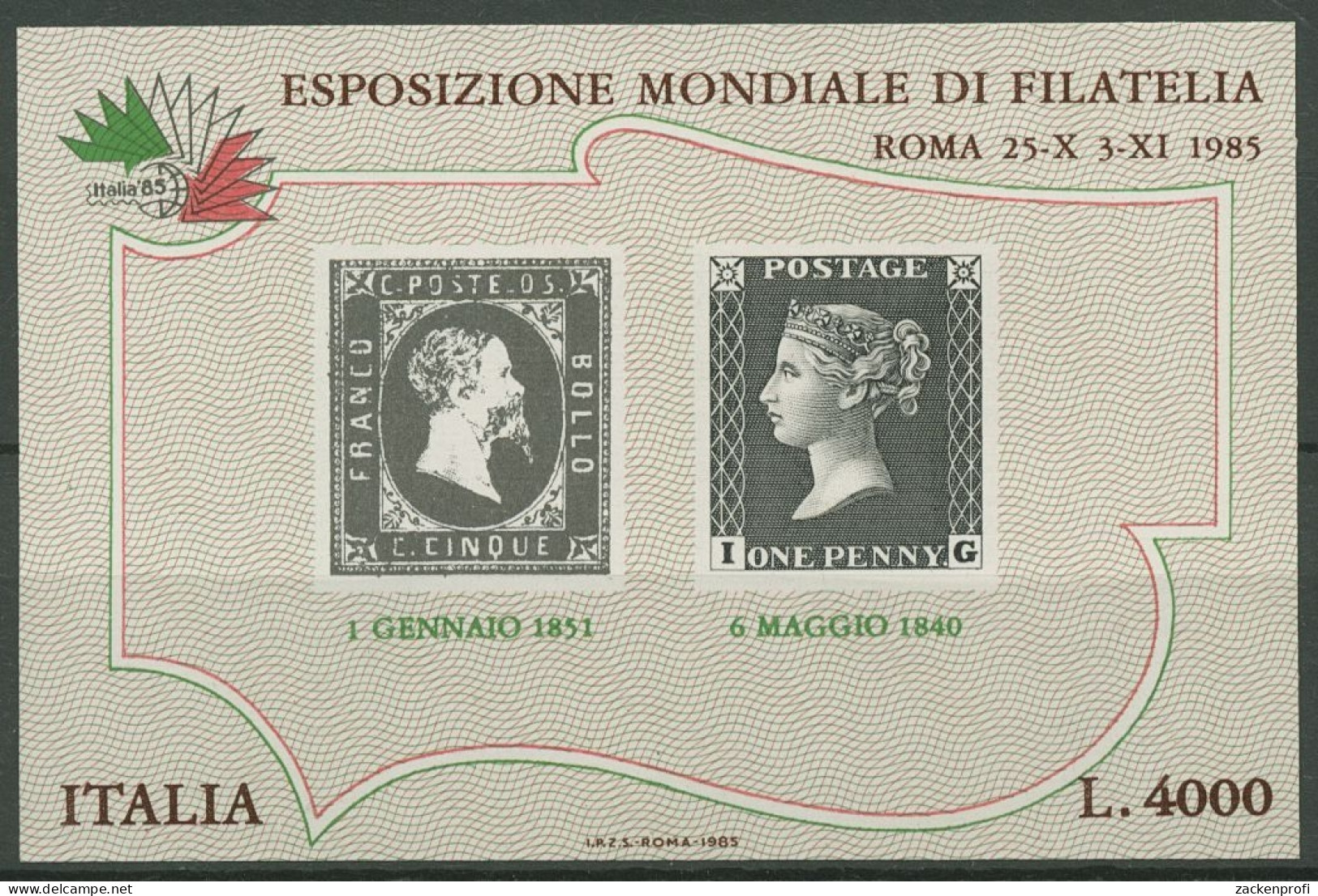 Italien 1985 Int. Briefmarkenausstellung ITALIA'85 Block 1 Postfrisch (C90392) - Blocs-feuillets