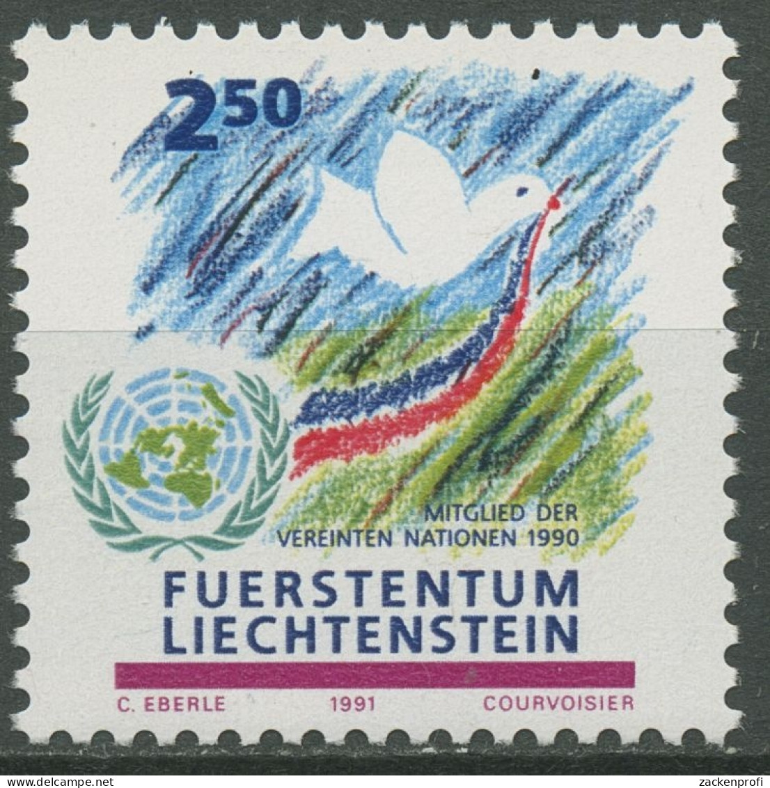 Liechtenstein 1991 Beitritt Zur UNO Friedenstaube 1015 Postfrisch - Neufs