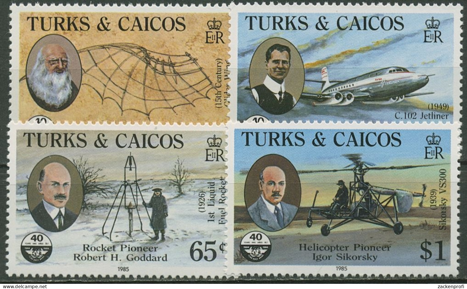 Turks- Und Caicos-Inseln 1985 Luftfahrt Erfinder/Ingenieure 723/26 Postfrisch - Turks- En Caicoseilanden