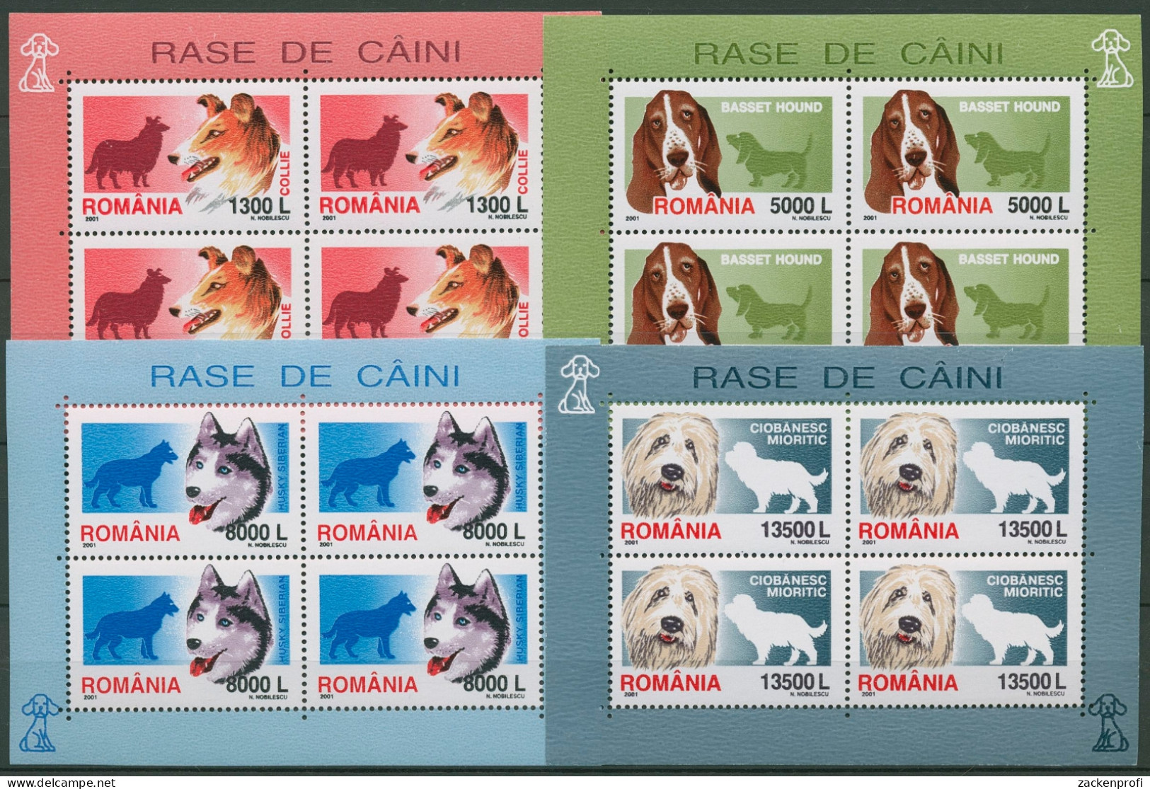 Rumänien 2001 Hunde Rassehunde Kleinbogen 5574/77 K Postfrisch (C92277) - Blocks & Sheetlets