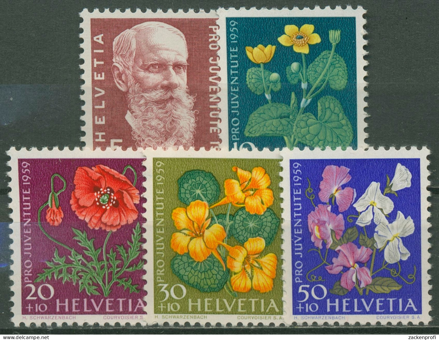 Schweiz 1959 Pro Juventute Philosoph Carl Hilty Blumen 687/91 Postfrisch - Unused Stamps