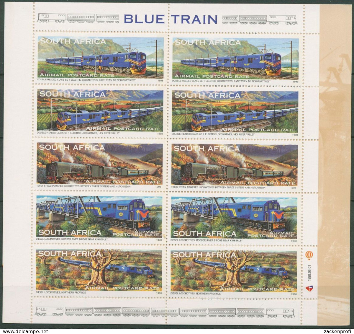 Südafrika 1997 Eisenbahn Der Blaue Zug 1074/78 A MH Postfrisch (C40613) - Booklets