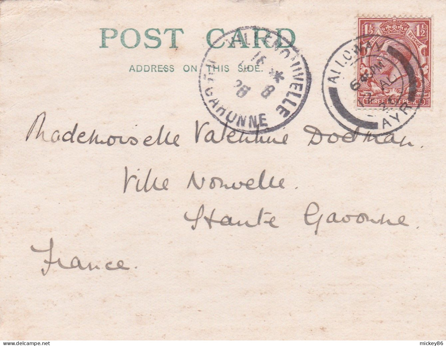 Grande-Bretagne -1926--carte Postale ALLOWAY-Scotland Pour VILLENOUVELLE (France) ..timbres, Cachet Du 12 AUG 1926 - Storia Postale